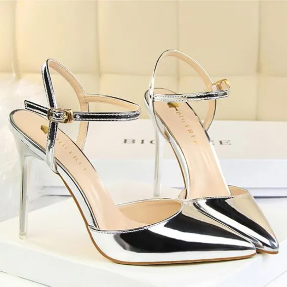 Women's ankle strap high heels pointed closed toe stiletto heels sandals