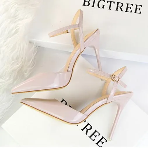 Women's ankle strap high heels pointed closed toe stiletto heels sandals