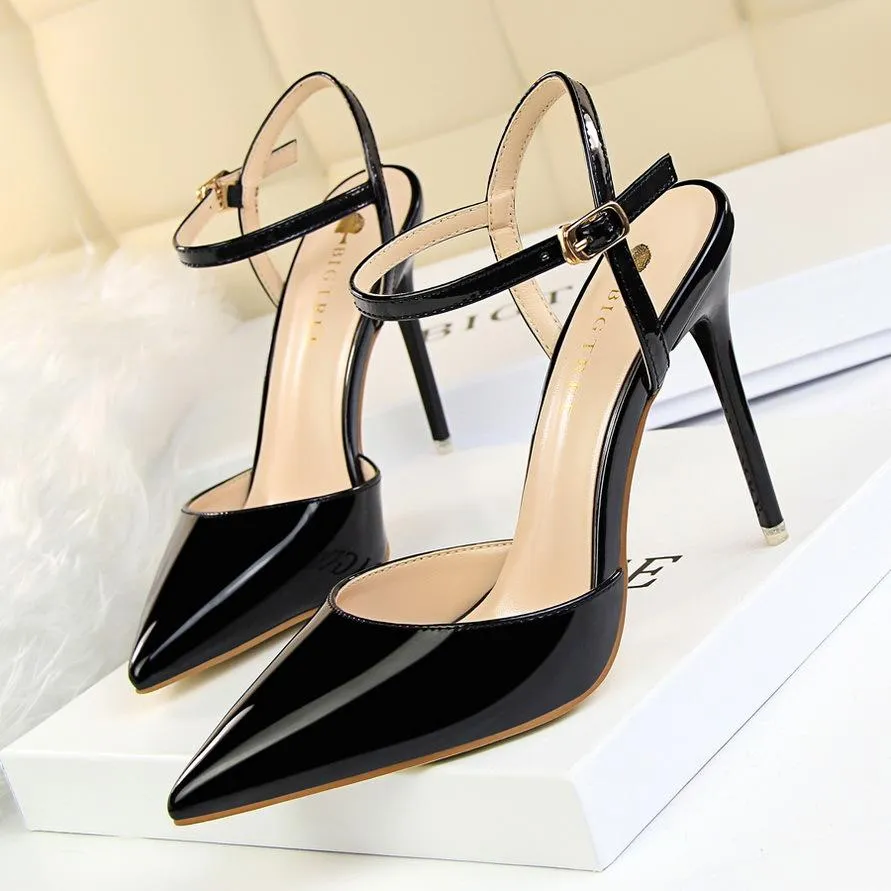 Women's ankle strap high heels pointed closed toe stiletto heels sandals
