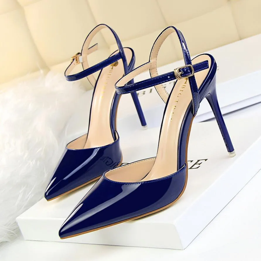 Women's ankle strap high heels pointed closed toe stiletto heels sandals