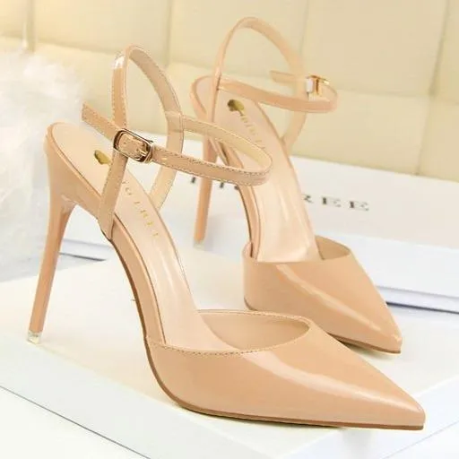 Women's ankle strap high heels pointed closed toe stiletto heels sandals