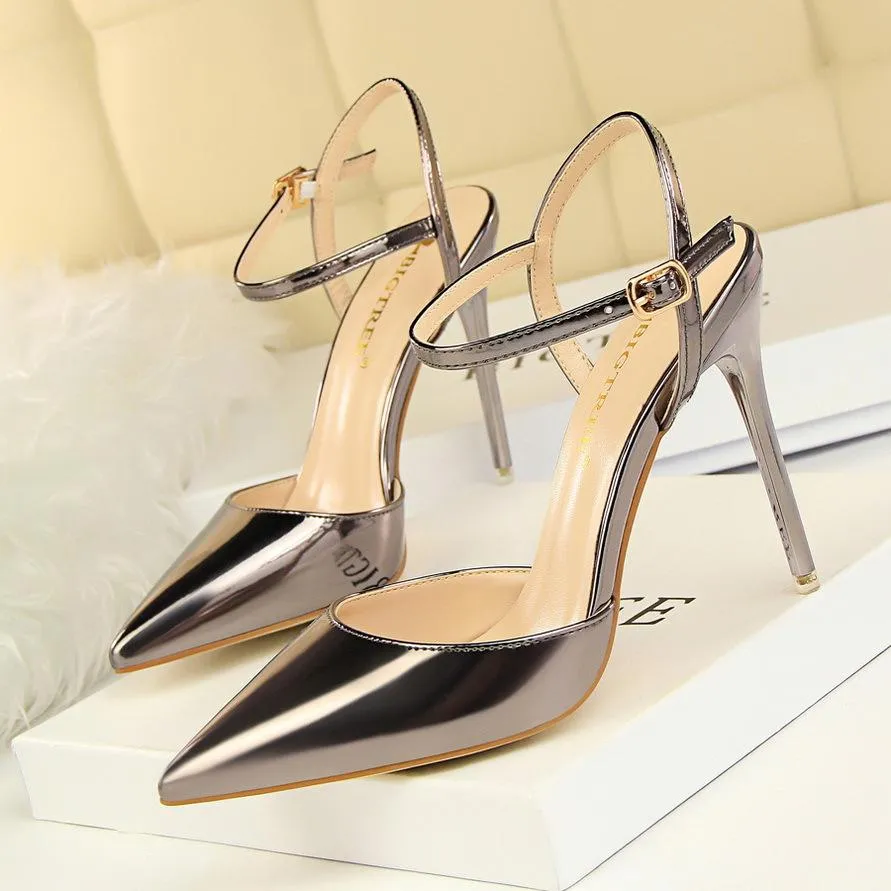 Women's ankle strap high heels pointed closed toe stiletto heels sandals