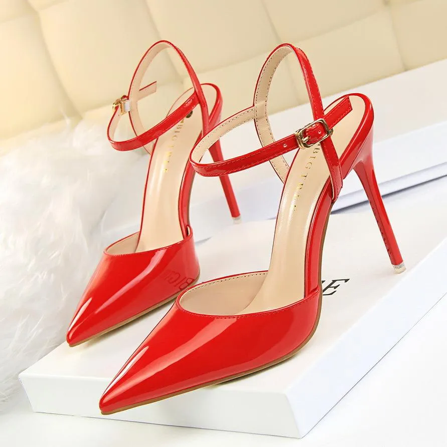 Women's ankle strap high heels pointed closed toe stiletto heels sandals