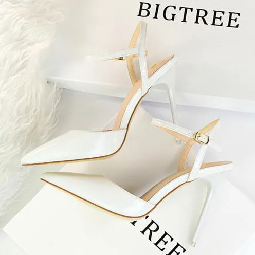 Women's ankle strap high heels pointed closed toe stiletto heels sandals