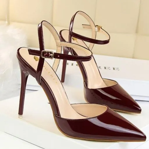 Women's ankle strap high heels pointed closed toe stiletto heels sandals