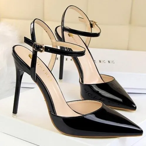 Women's ankle strap high heels pointed closed toe stiletto heels sandals