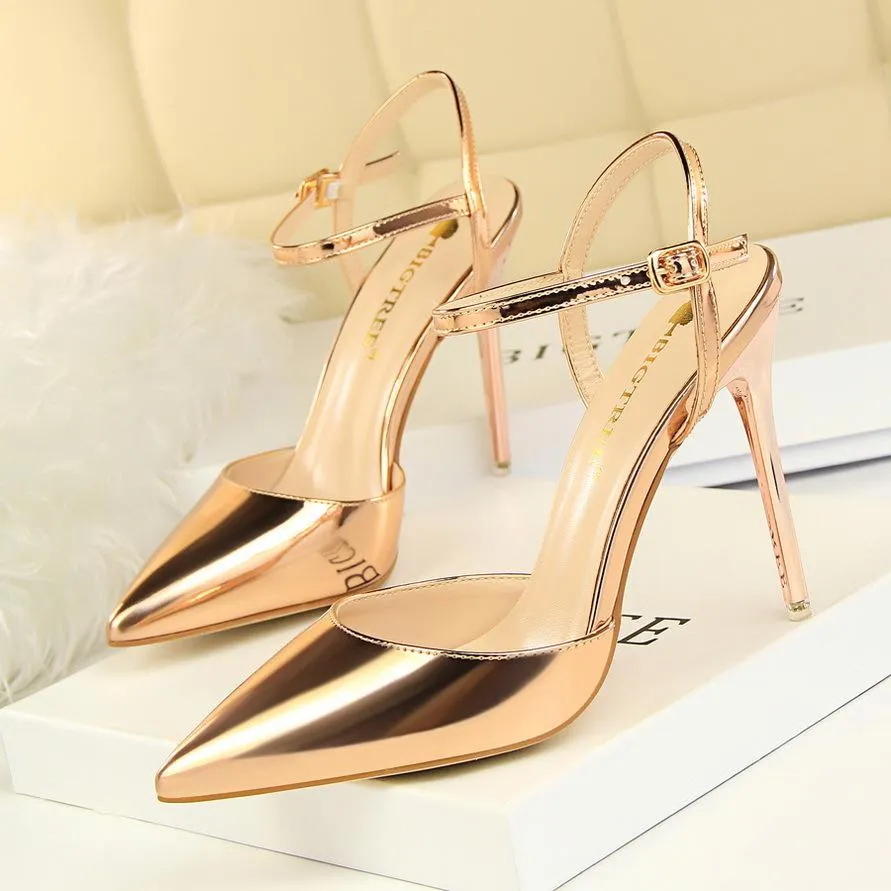 Women's ankle strap high heels pointed closed toe stiletto heels sandals