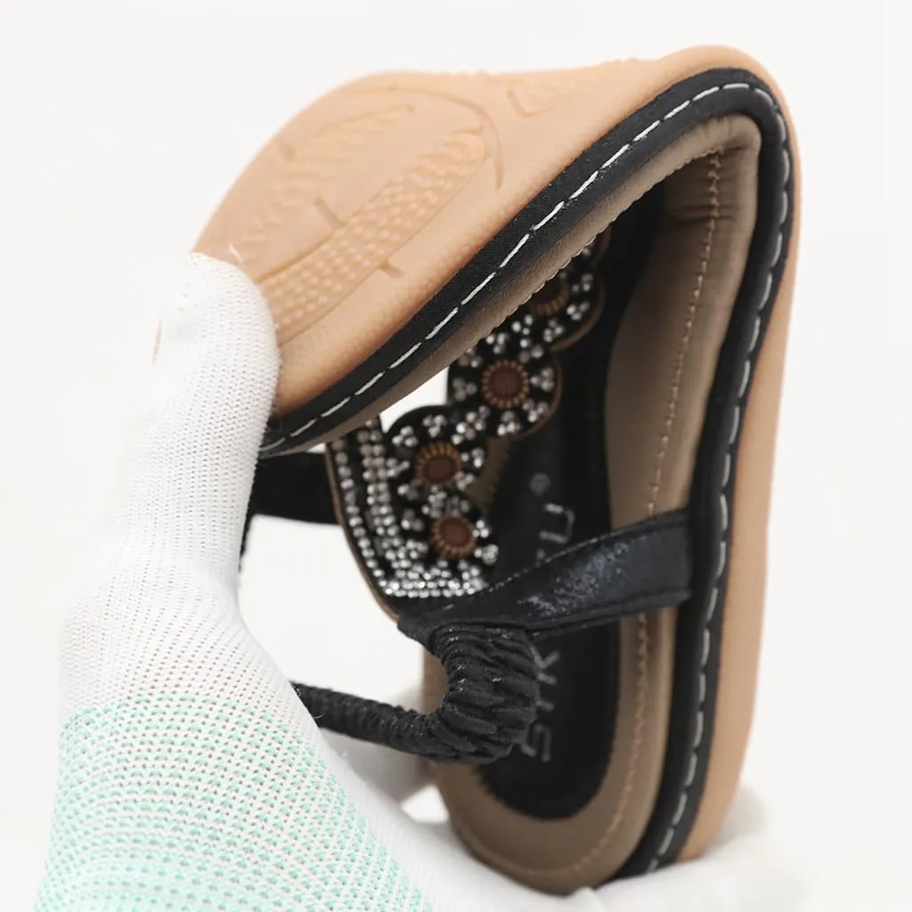 Women's Bohemian Rhinestone T-strap Flat Sandals Summer Comfy Flipflops Embellished Beach Thong Sandal