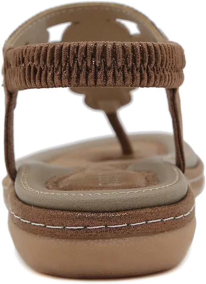 Women's Bohemian Rhinestone T-strap Flat Sandals Summer Comfy Flipflops Embellished Beach Thong Sandal