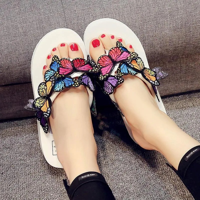 Women's butterfly platform wedge flip flops