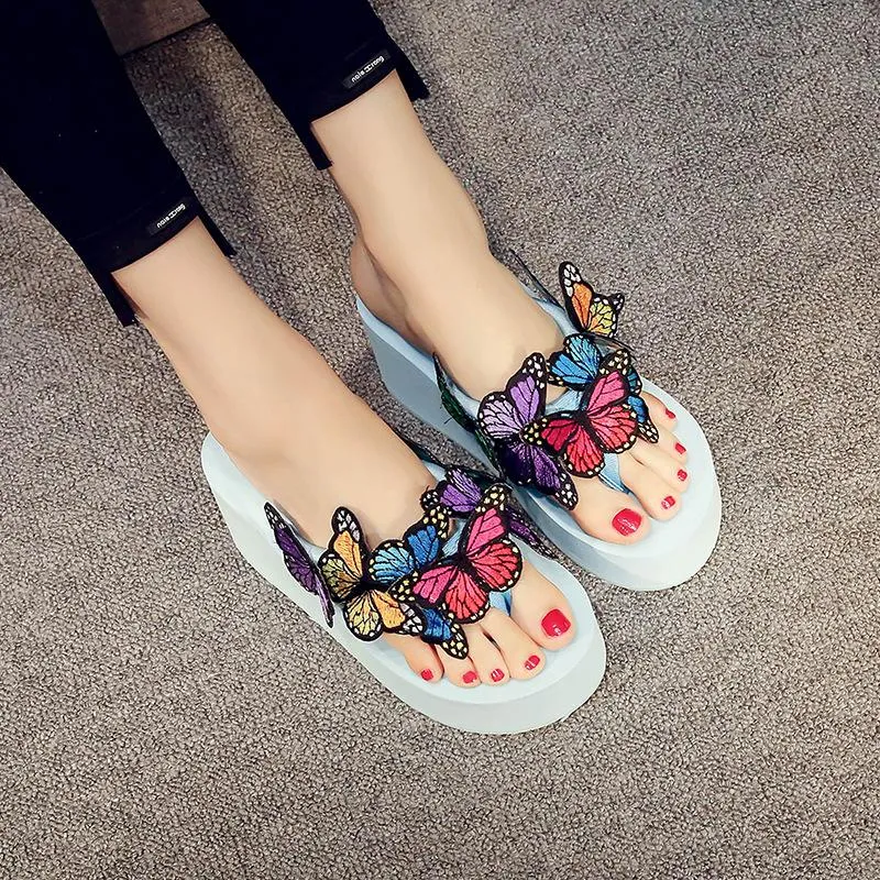 Women's butterfly platform wedge flip flops