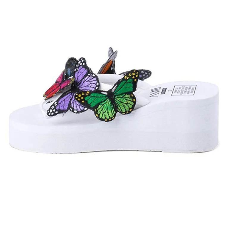 Women's butterfly platform wedge flip flops