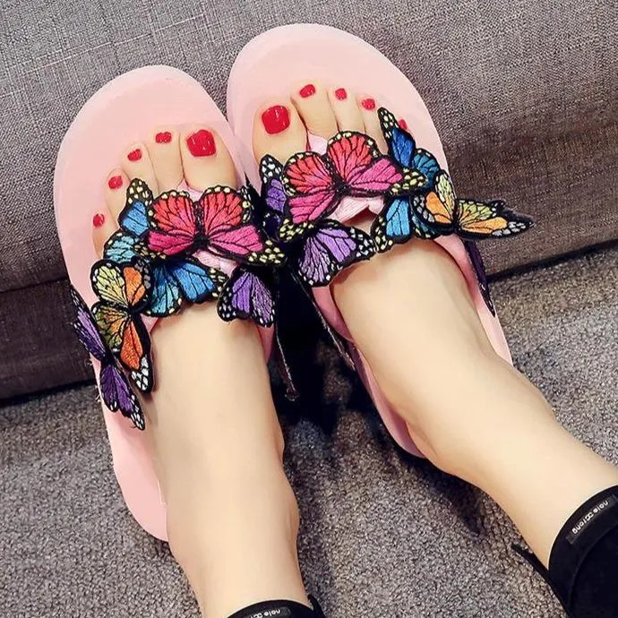 Women's butterfly platform wedge flip flops