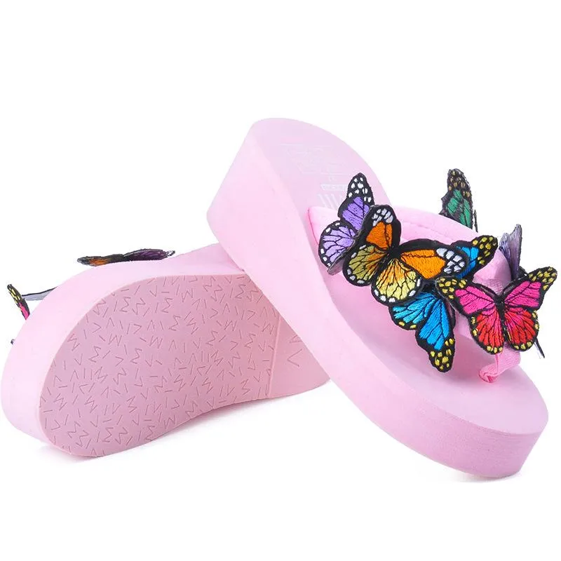 Women's butterfly platform wedge flip flops
