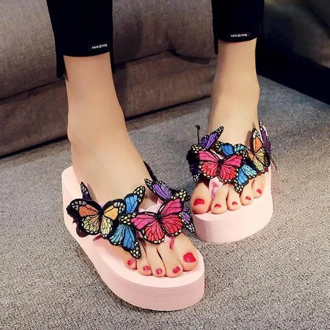 Women's butterfly platform wedge flip flops