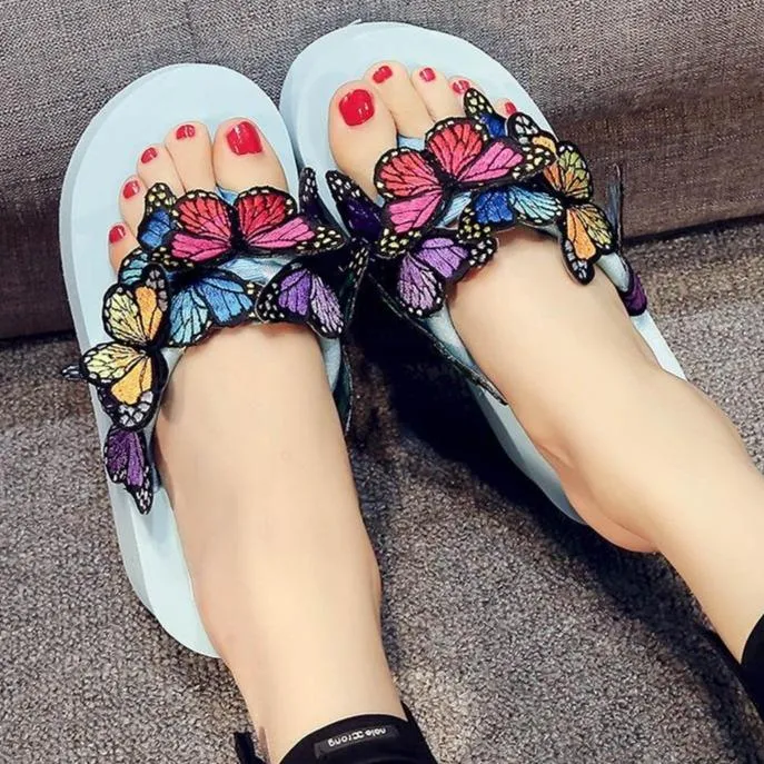 Women's butterfly platform wedge flip flops