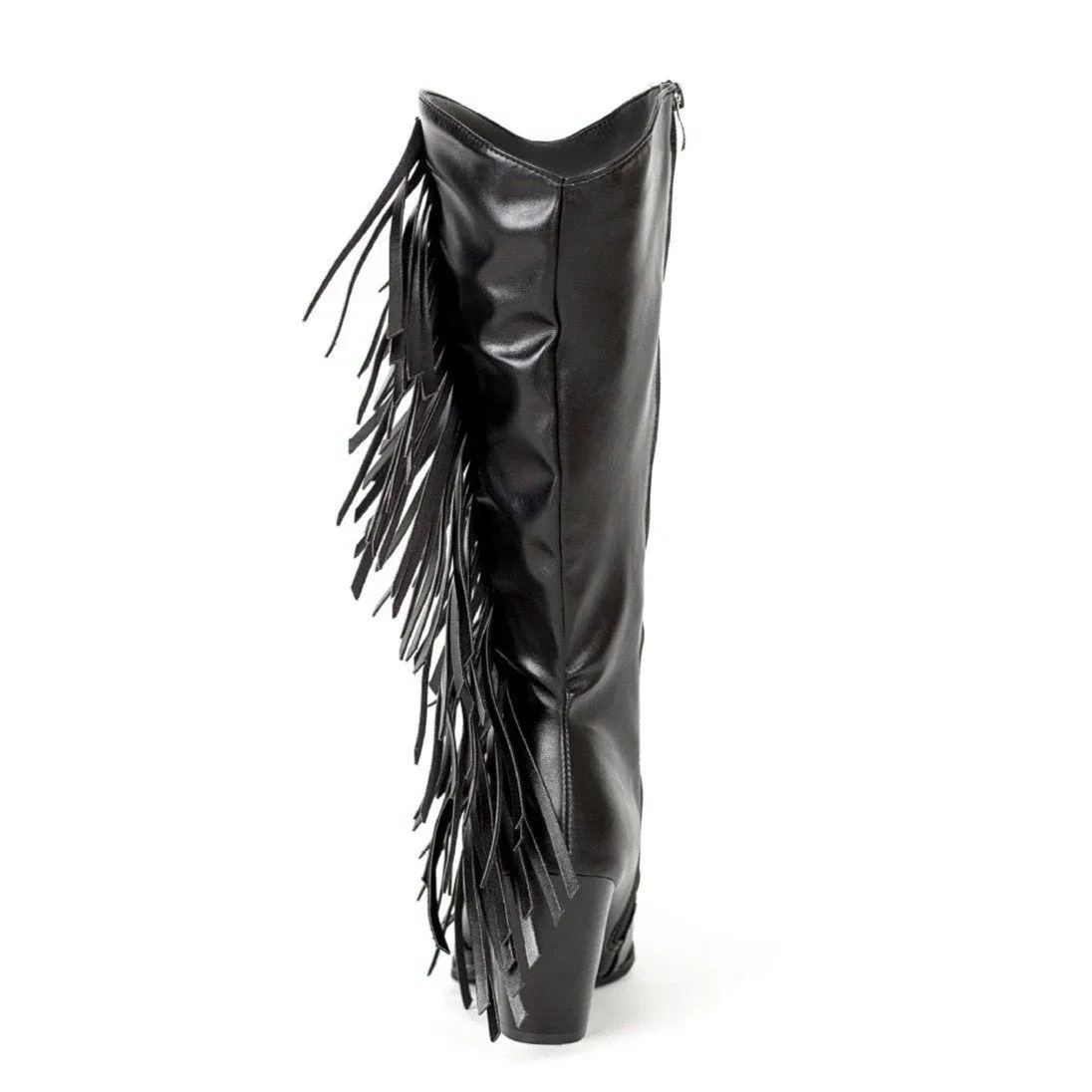 Women's fashion tassels mid calf boots pointed toe fringe boots