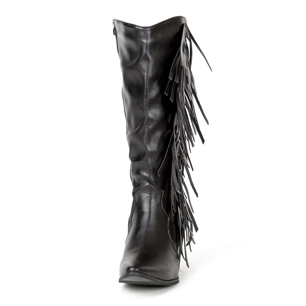 Women's fashion tassels mid calf boots pointed toe fringe boots