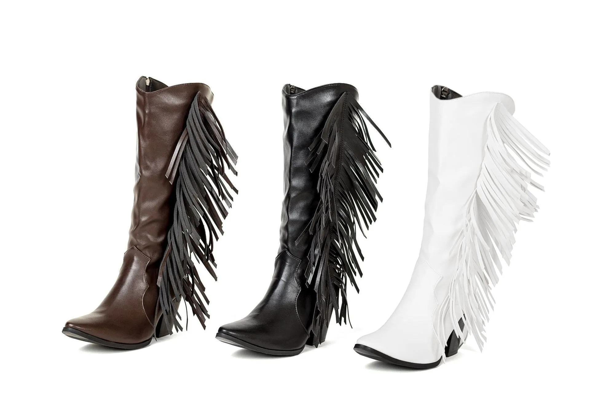 Women's fashion tassels mid calf boots pointed toe fringe boots