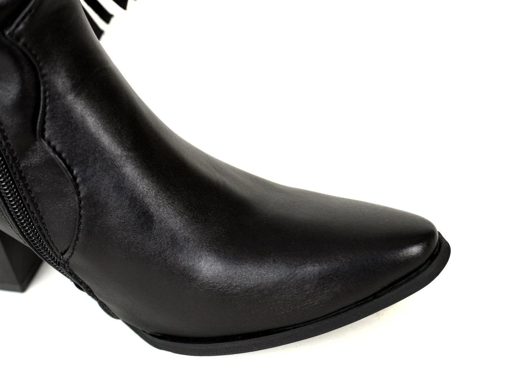 Women's fashion tassels mid calf boots pointed toe fringe boots