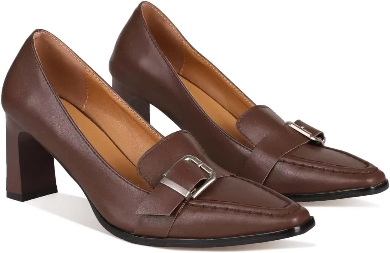 Women's High Chunky Square Toe Block Heels Dress Party Elegant Slip On Pumps Shoes Comfortable