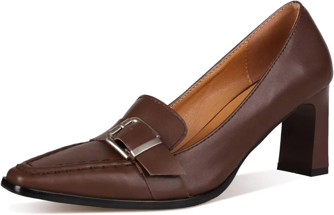 Women's High Chunky Square Toe Block Heels Dress Party Elegant Slip On Pumps Shoes Comfortable