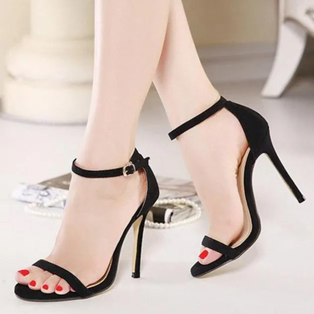 Women's one band peep toe ankle strap buckle stiletto sandals