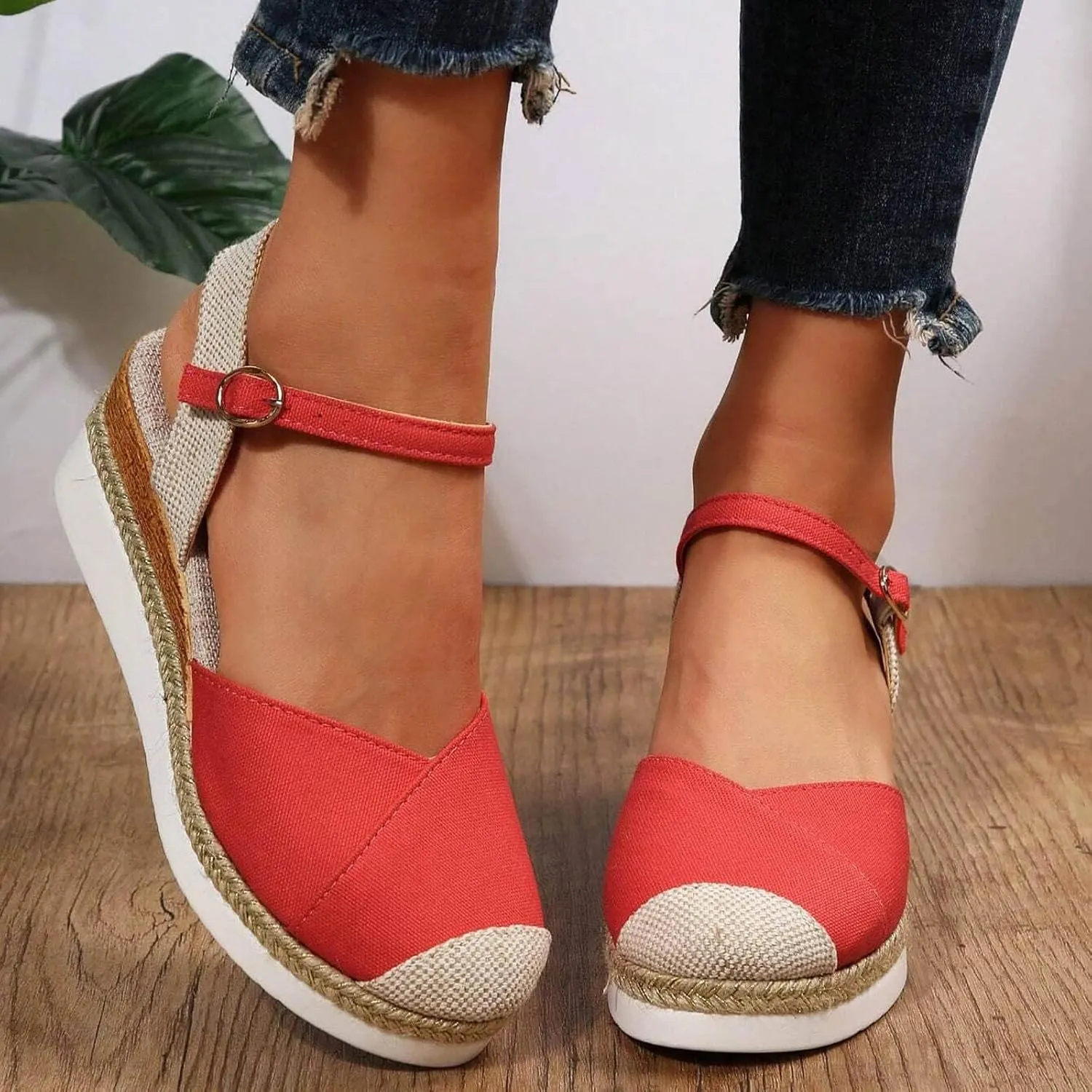 Womens Orthopedic Platform Wedge Sandals Espadrilles Comfortable Ankle Strap Adjustable Closed Toe Sandals Dressy Wedges Elegant Slip Shoes