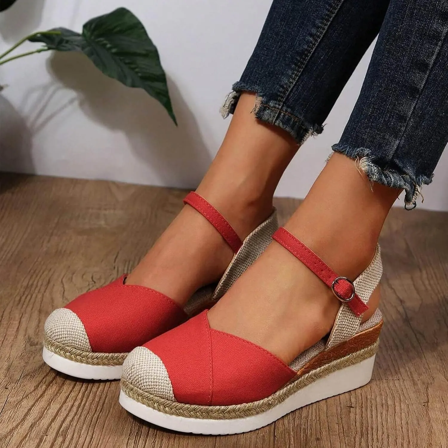 Womens Orthopedic Platform Wedge Sandals Espadrilles Comfortable Ankle Strap Adjustable Closed Toe Sandals Dressy Wedges Elegant Slip Shoes