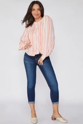 Women's Petite Tummy Control Rolled Cuff Ankle Jeans
