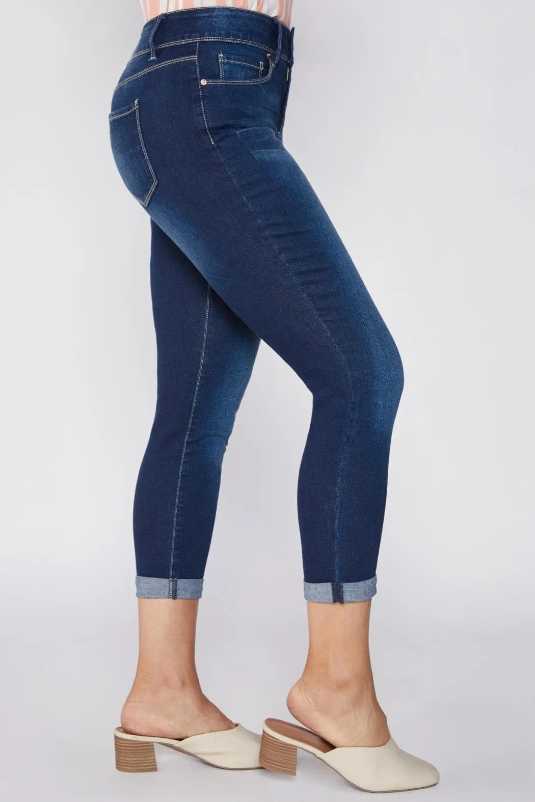Women's Petite Tummy Control Rolled Cuff Ankle Jeans