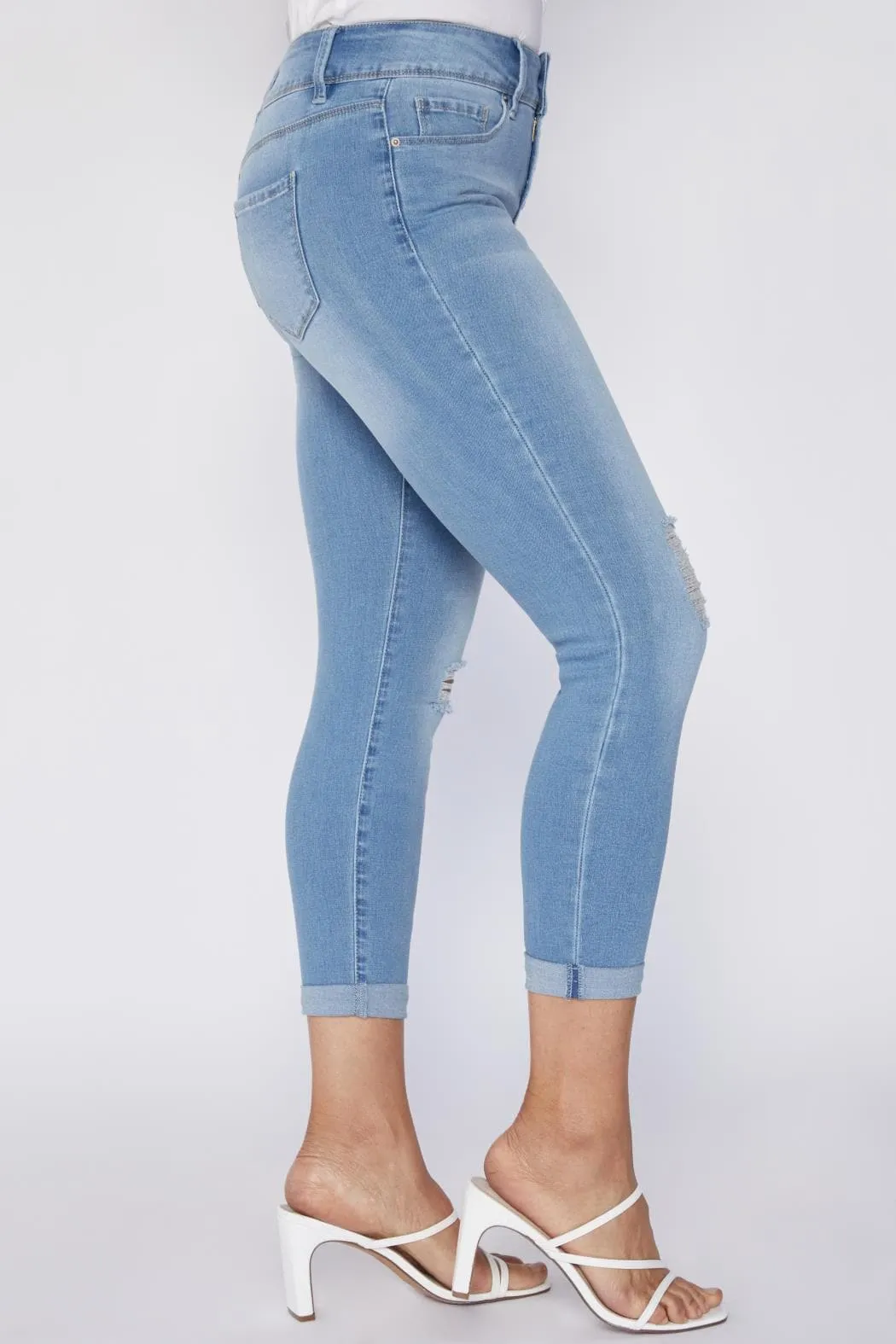 Women's Petite Tummy Control Rolled Cuff Ankle Jeans
