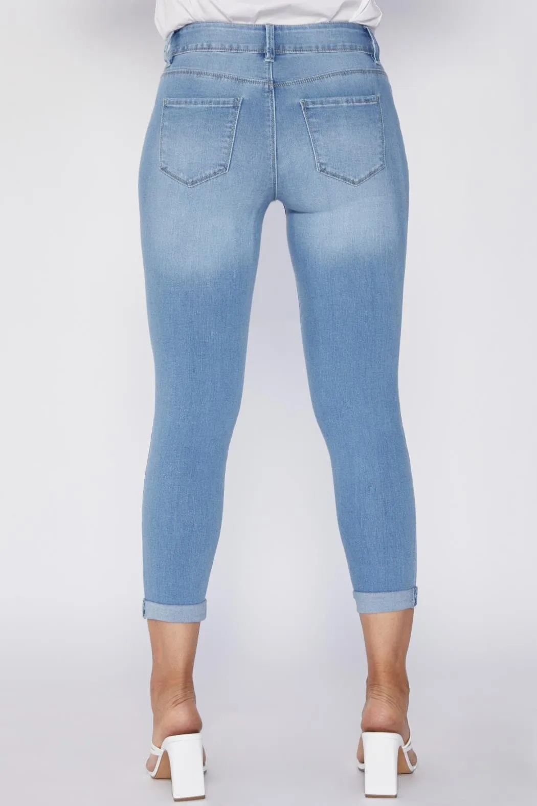 Women's Petite Tummy Control Rolled Cuff Ankle Jeans