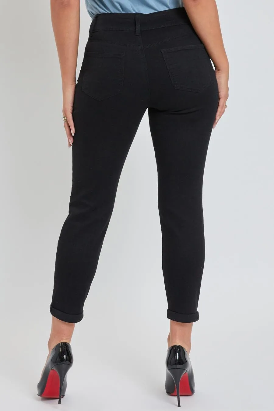Women's Petite Tummy Control Rolled Cuff Ankle Jeans