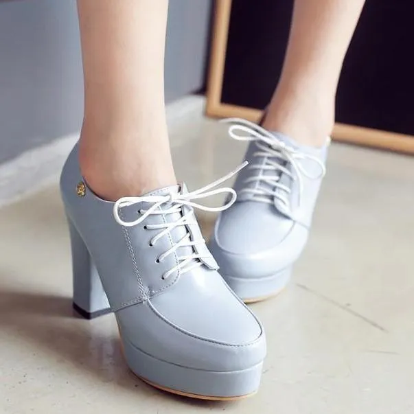 Women's platform chunky high heel oxford shoes england style front lace shoes