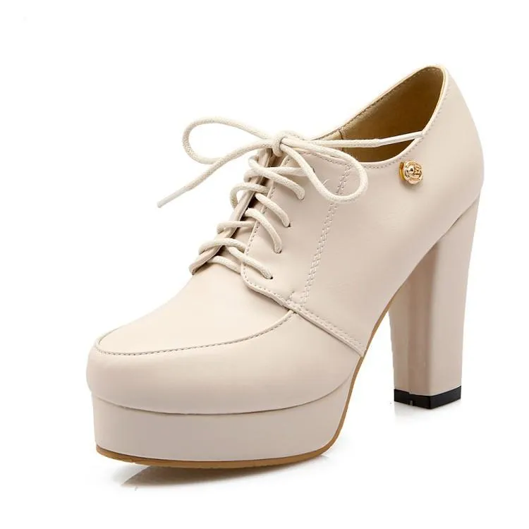 Women's platform chunky high heel oxford shoes england style front lace shoes