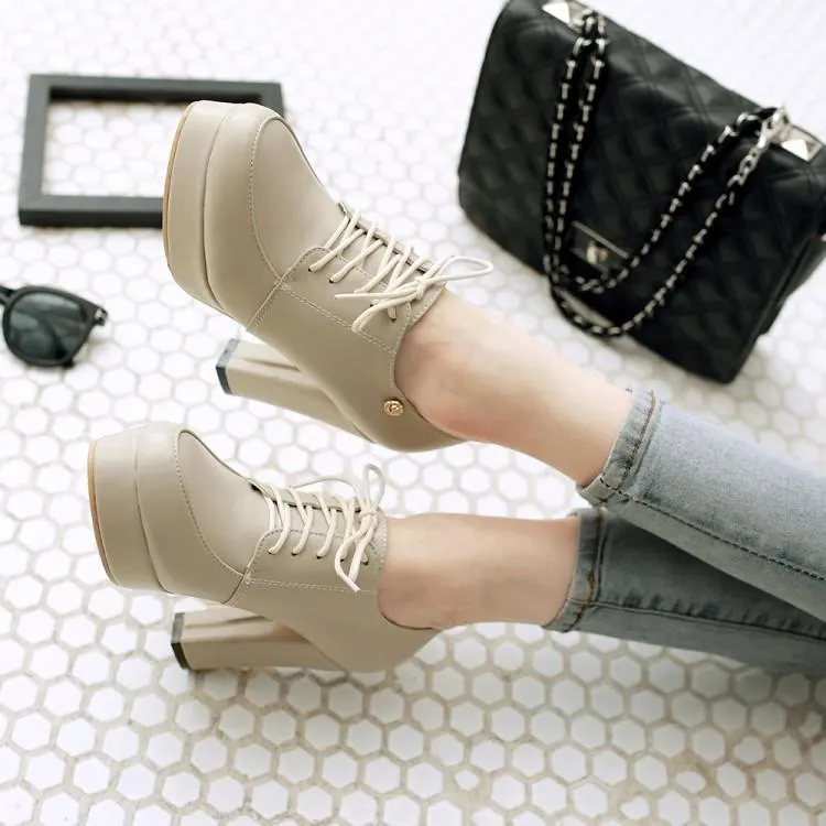 Women's platform chunky high heel oxford shoes england style front lace shoes