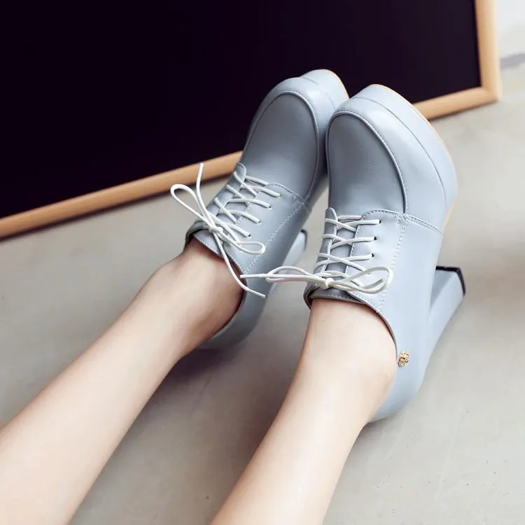 Women's platform chunky high heel oxford shoes england style front lace shoes