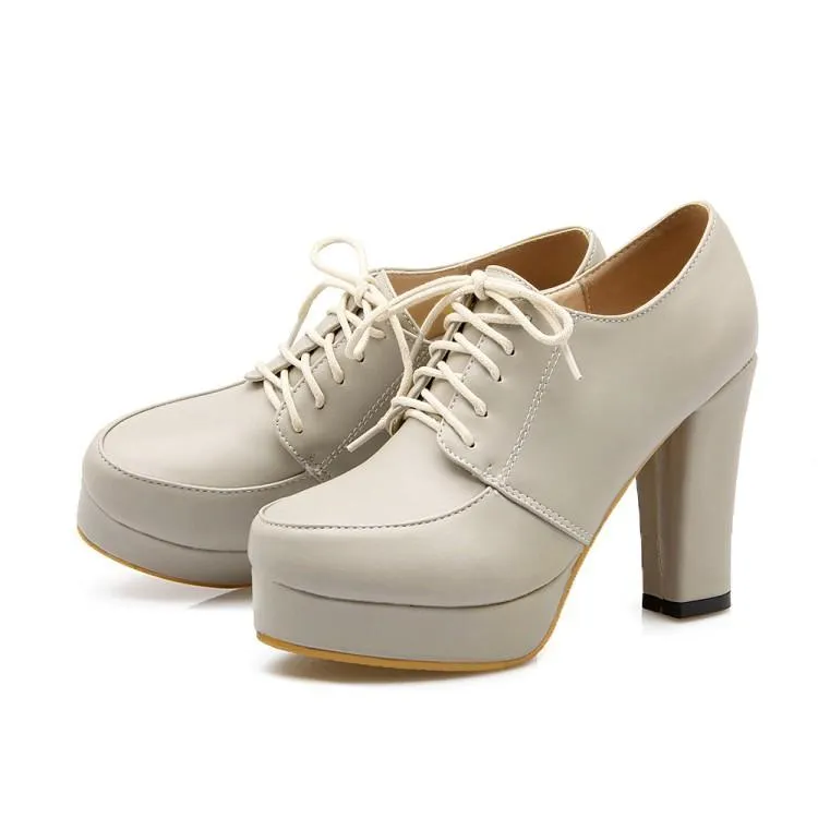 Women's platform chunky high heel oxford shoes england style front lace shoes