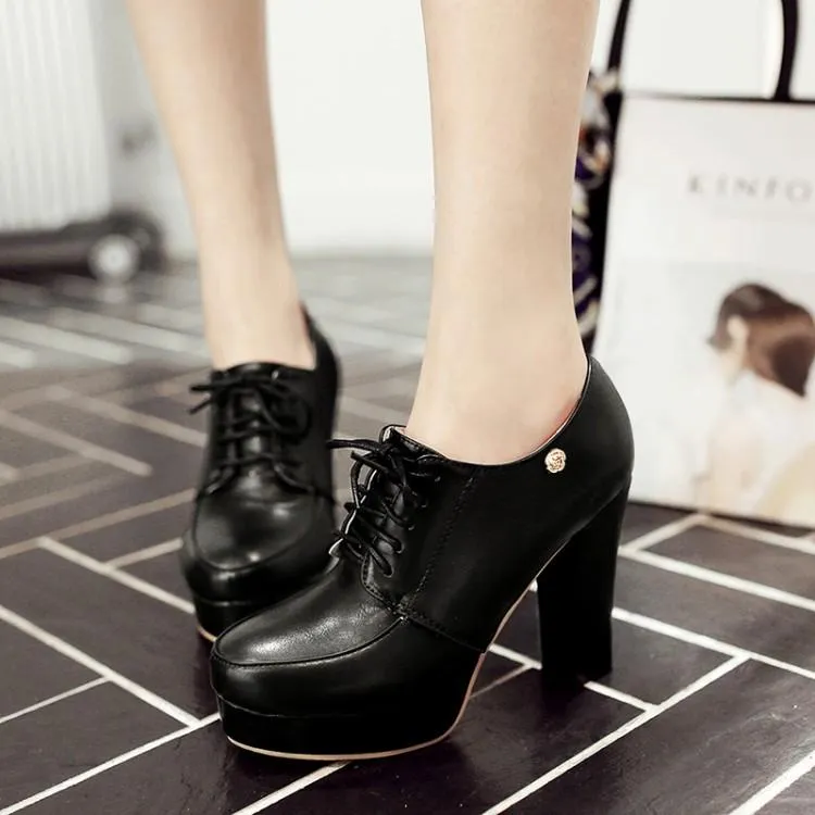 Women's platform chunky high heel oxford shoes england style front lace shoes