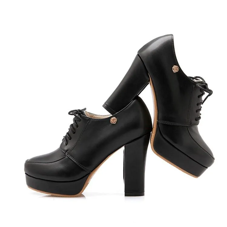 Women's platform chunky high heel oxford shoes england style front lace shoes