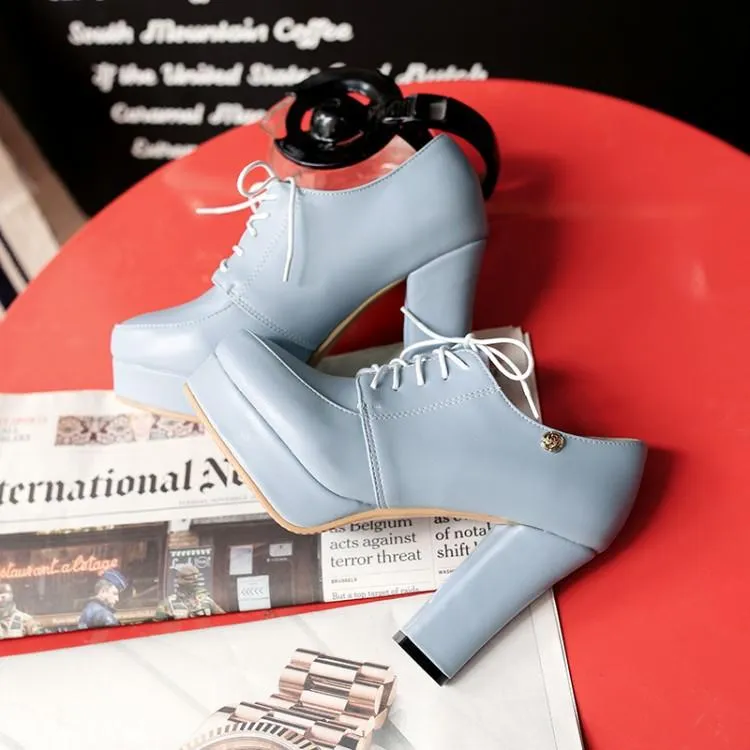 Women's platform chunky high heel oxford shoes england style front lace shoes