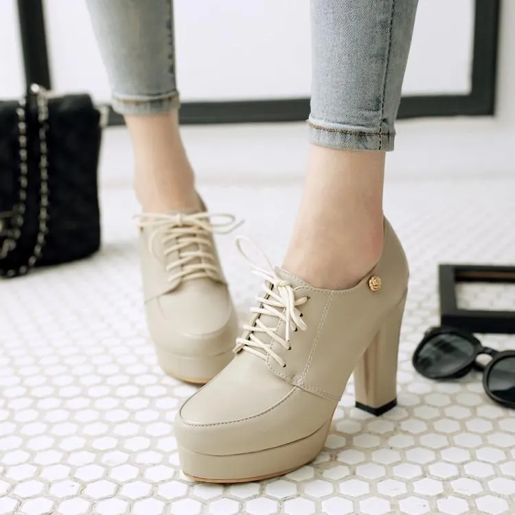 Women's platform chunky high heel oxford shoes england style front lace shoes