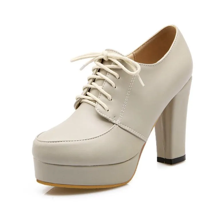 Women's platform chunky high heel oxford shoes england style front lace shoes