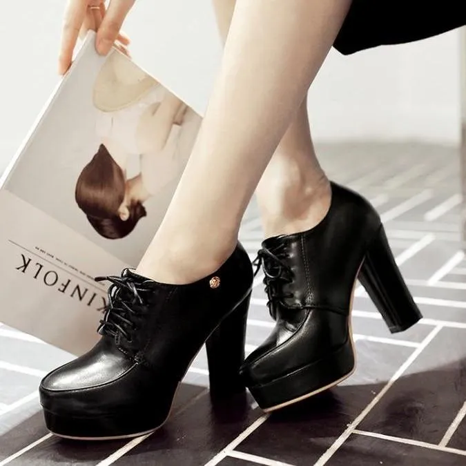 Women's platform chunky high heel oxford shoes england style front lace shoes
