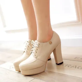 Women's platform chunky high heel oxford shoes england style front lace shoes