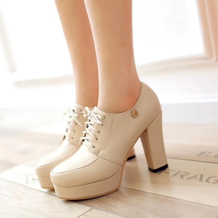 Women's platform chunky high heel oxford shoes england style front lace shoes