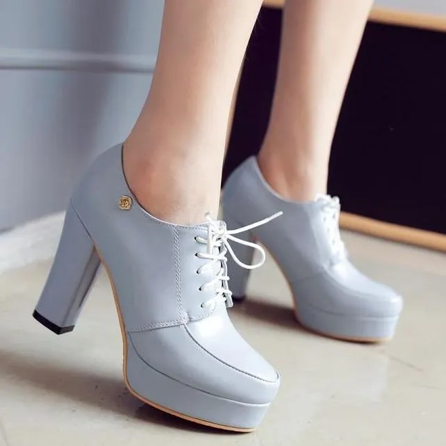 Women's platform chunky high heel oxford shoes england style front lace shoes