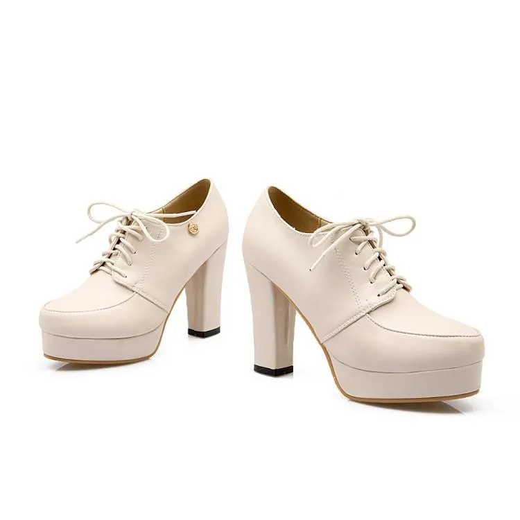 Women's platform chunky high heel oxford shoes england style front lace shoes