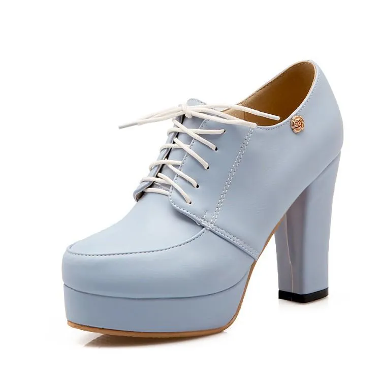 Women's platform chunky high heel oxford shoes england style front lace shoes